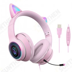 AKZ-023 Cat Ear Wired Headset USB 7.1 Channel Stereo Sound Head-mounted Luminous RGB Gaming Headphone with Sound Card Noise-canceling Microphone for PC AKZ-023 Cat Ear Wired Headset USB 7.1 Channel Stereo Sound Head-mounted Luminous RGB Gaming Headphone with Sound Card Noise-canceling Microphone for PC