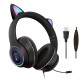 AKZ-023 Cat Ear Wired Headset USB 7.1 Channel Stereo Sound Head-mounted Luminous RGB Gaming Headphone with Sound Card Noise-canceling Microphone for PC