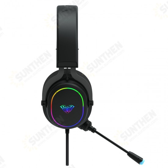 F606 Gaming Headset 3.5mm Wired 50mm Driver RGB Light Bass Stereo Surround Sound Lightweight Headset with Microphone for Computer Laptop PC Gamer