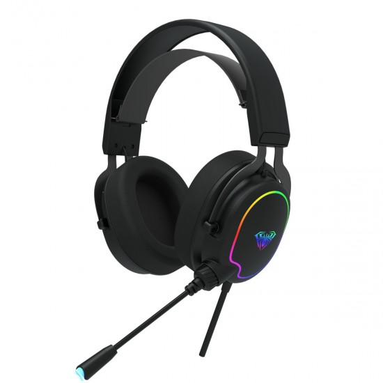 F606 Gaming Headset 3.5mm Wired 50mm Driver RGB Light Bass Stereo Surround Sound Lightweight Headset with Microphone for Computer Laptop PC Gamer