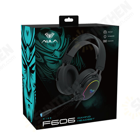 F606 Gaming Headset 3.5mm Wired 50mm Driver RGB Light Bass Stereo Surround Sound Lightweight Headset with Microphone for Computer Laptop PC Gamer