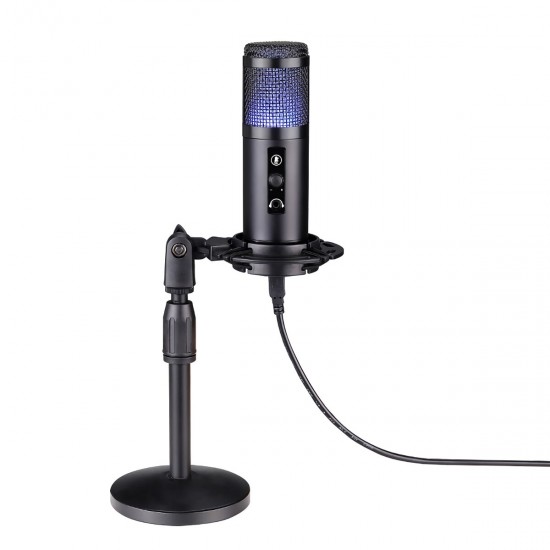 K04 Condenser Microphone Kit USB Wired Cardioid-directional RGB Dynamic Light Audio Sound Recording Vocal Microphone for PS4 Game Video Conference Mic