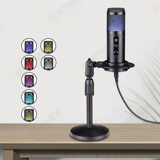 K04 Condenser Microphone Kit USB Wired Cardioid-directional RGB Dynamic Light Audio Sound Recording Vocal Microphone for PS4 Game Video Conference Mic