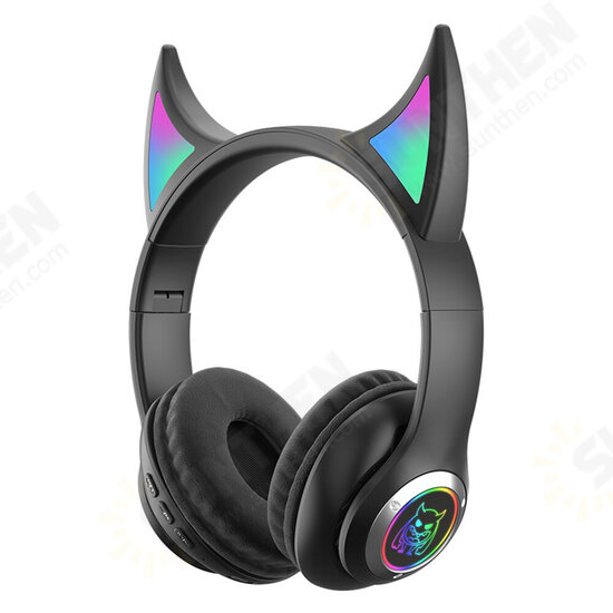 CR STN-29 Devil's Horn Headset Wireless BT5.0 HIFI Stereo Sound IPX5 Noise-Canceling Colorful RGB Backlit Over-Ear Headphone with Built-in Speaker