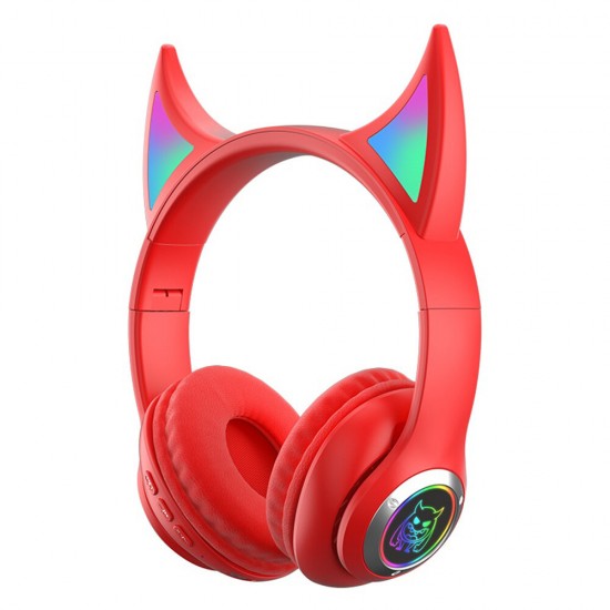 CR STN-29 Devil's Horn Headset Wireless BT5.0 HIFI Stereo Sound IPX5 Noise-Canceling Colorful RGB Backlit Over-Ear Headphone with Built-in Speaker