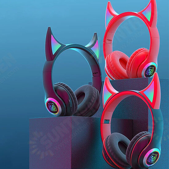 CR STN-29 Devil's Horn Headset Wireless BT5.0 HIFI Stereo Sound IPX5 Noise-Canceling Colorful RGB Backlit Over-Ear Headphone with Built-in Speaker