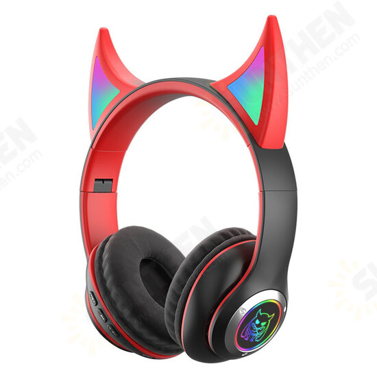 CR STN-29 Devil's Horn Headset Wireless BT5.0 HIFI Stereo Sound IPX5 Noise-Canceling Colorful RGB Backlit Over-Ear Headphone with Built-in Speaker