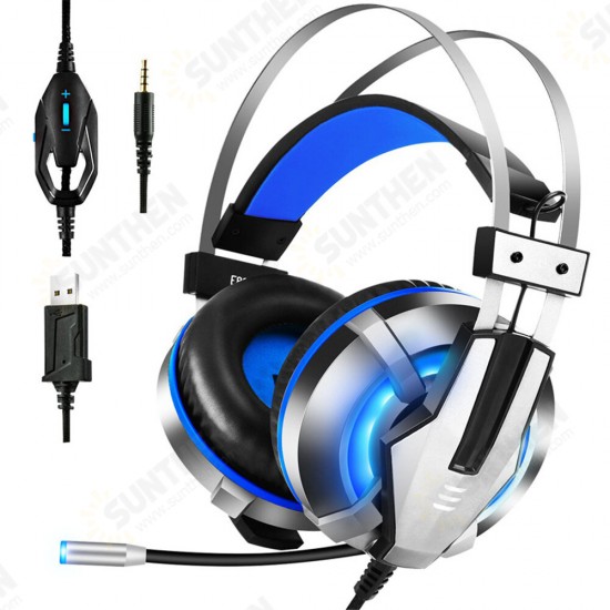 E800 Wired Gaming Headphone Over Ear Gaming Headset Blue Yellow Soft Earpads Headphones With Rotate Mic LED Light For PC Gamers