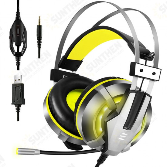 E800 Wired Gaming Headphone Over Ear Gaming Headset Blue Yellow Soft Earpads Headphones With Rotate Mic LED Light For PC Gamers