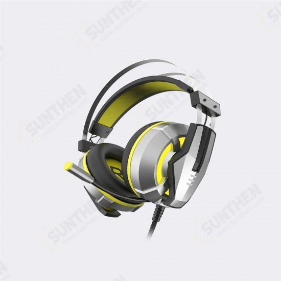 E800 Wired Gaming Headphone Over Ear Gaming Headset Blue Yellow Soft Earpads Headphones With Rotate Mic LED Light For PC Gamers