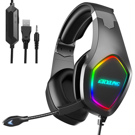 J20 Gaming Headset 50mm Driver Unit 3D Stereo Sound RGB Light Noise Reduction Mic 3.5mm USB Port for PS4 PC Xbox One Switch Smartphone