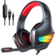 J6 Gaming Headset 50mm Driver Unit RGB Light Noise Reduction Mic 3.5mm USB Port for PS4 PC Xbox One Switch Smartphone