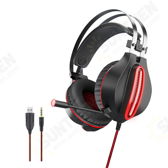 GT62 Wired Gaming Headset 3.5mm Jack 50mm Bass Stereo Sound LED Light E-sport Headphone with Mic for PS3/4 Computer PC Gamer