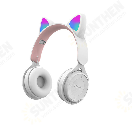 DR-08 Pink Colorful Cat Ear bluetooth Headphone with Mic Rainbow Light HIFI Sound Folding Audio/TF/USB Connection