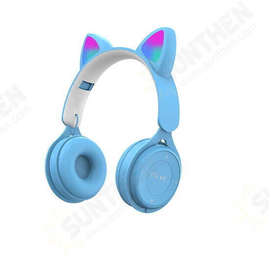 DR-08 Pink Colorful Cat Ear bluetooth Headphone with Mic Rainbow Light HIFI Sound Folding Audio/TF/USB Connection