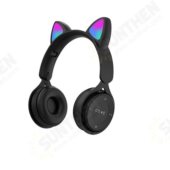 DR-08 Pink Colorful Cat Ear bluetooth Headphone with Mic Rainbow Light HIFI Sound Folding Audio/TF/USB Connection