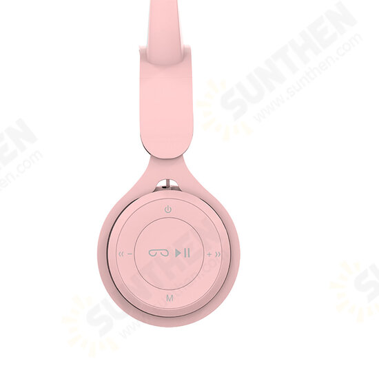 DR-08 Pink Colorful Cat Ear bluetooth Headphone with Mic Rainbow Light HIFI Sound Folding Audio/TF/USB Connection