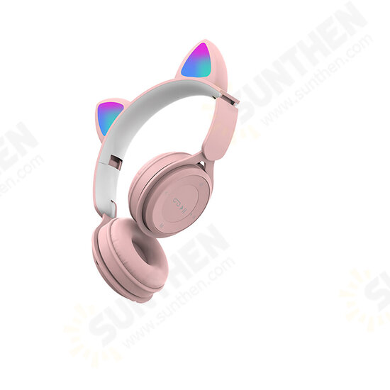 DR-08 Pink Colorful Cat Ear bluetooth Headphone with Mic Rainbow Light HIFI Sound Folding Audio/TF/USB Connection