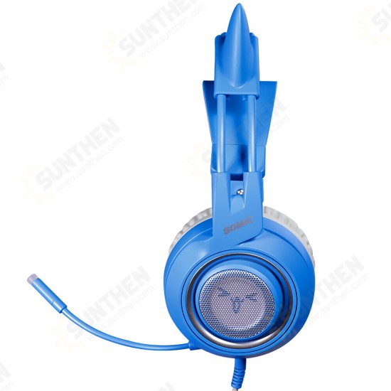 G952S Blue Cute Gaming Headset 3.5mm Plug Wired Stereo Sound Headphone with Microphone for Computer PC Gamer Girls Kids Gifts