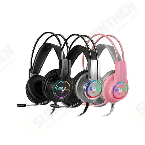 WH H200 Gaming Headset 7.1 Virtual Surround Sound 50mm Unit RGB dynamic breathing Light Headphone Omni-directional Microphone