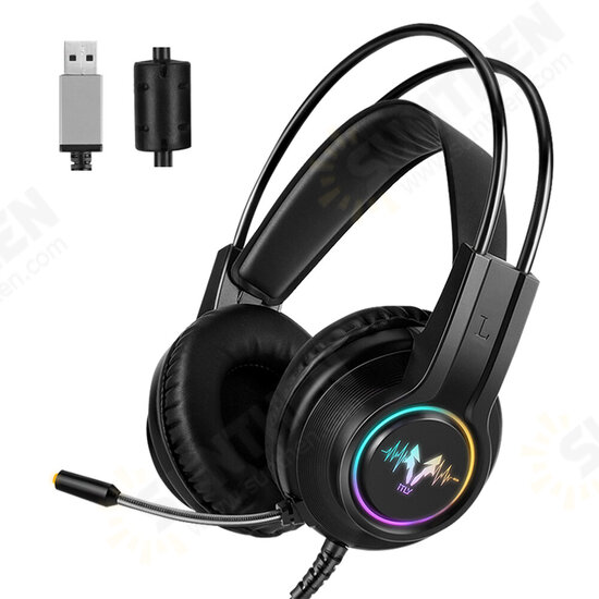 WH H200 Gaming Headset 7.1 Virtual Surround Sound 50mm Unit RGB dynamic breathing Light Headphone Omni-directional Microphone