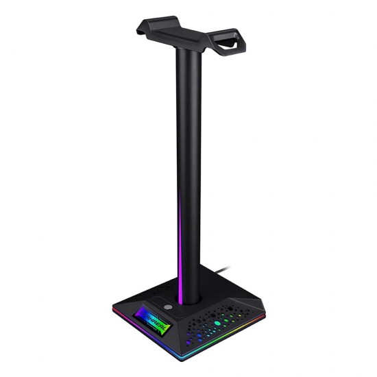 Gaming Headset Stand Dual USB Port 3.5mm Audio Port RGB Touch Control Removable Headphone Stand Holder