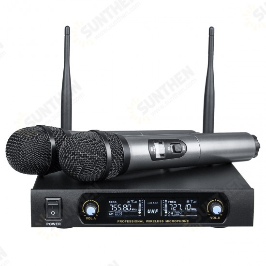 UHF Receiver 2 Channel Wireless Microphone System Bass Good Sounds KTV Party Sing Home Entertainment