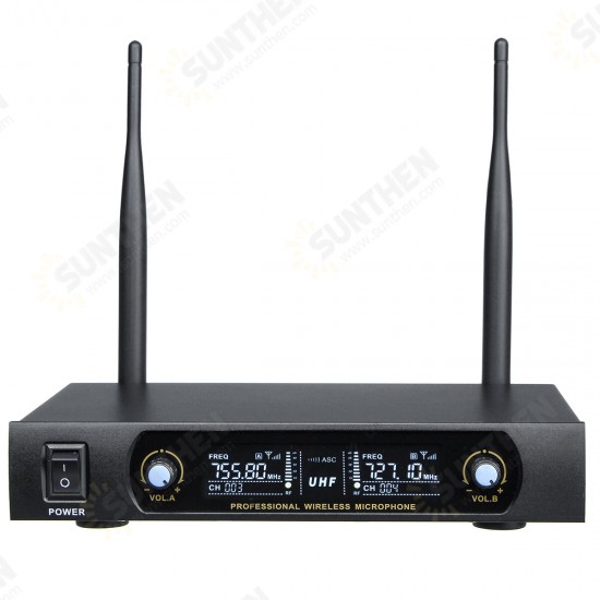 UHF Receiver 2 Channel Wireless Microphone System Bass Good Sounds KTV Party Sing Home Entertainment