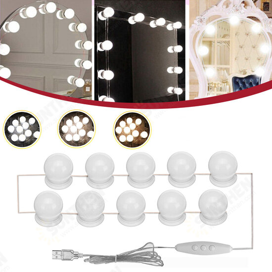 10PC USB Hollywood LED Bulb Vanity Makeup Dressing Table Dimmable Mirror Light Kit DC5V