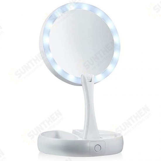 10X Magnifying Lighted Double-Sided Makeup Mirror LED Bathroom Travel Foldable