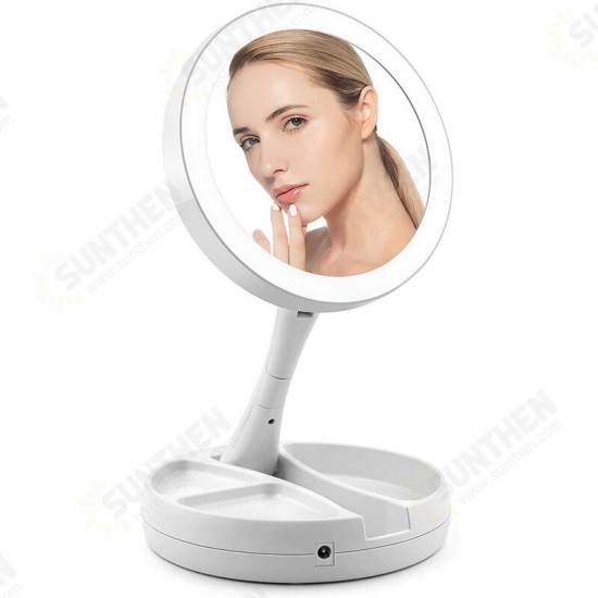 10X Magnifying Lighted Double-Sided Makeup Mirror LED Bathroom Travel Foldable