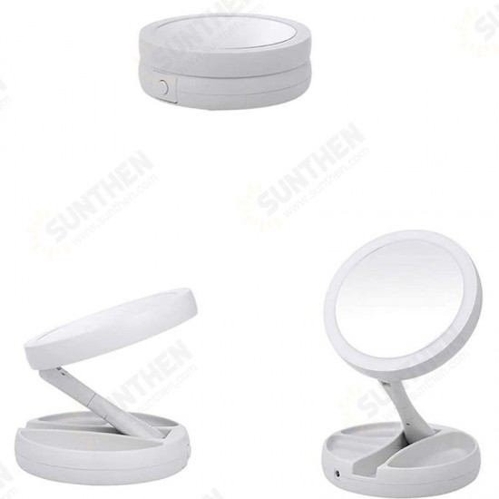 10X Magnifying Lighted Double-Sided Makeup Mirror LED Bathroom Travel Foldable