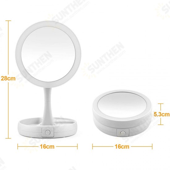 10X Magnifying Lighted Double-Sided Makeup Mirror LED Bathroom Travel Foldable