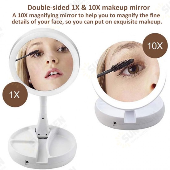 10X Magnifying Lighted Double-Sided Makeup Mirror LED Bathroom Travel Foldable 10X Magnifying Lighted Double-Sided Makeup Mirror LED Bathroom Travel Foldable