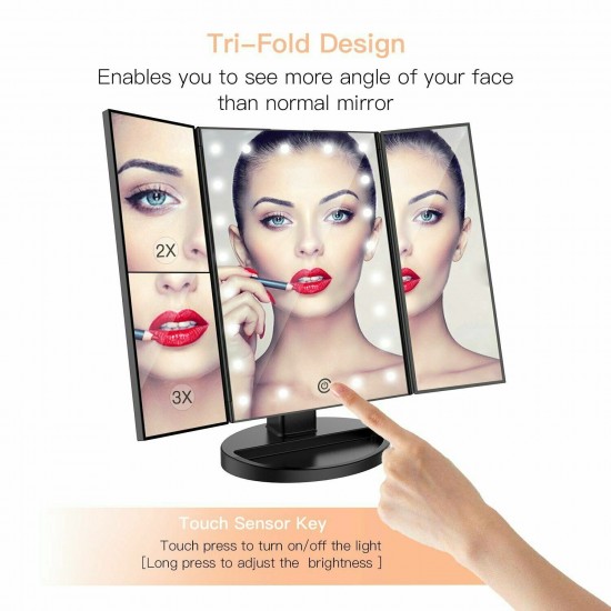 22LED Tri-Fold Touch Screen Makeup Mirror Table Cosmetic Vanity Light Mirror