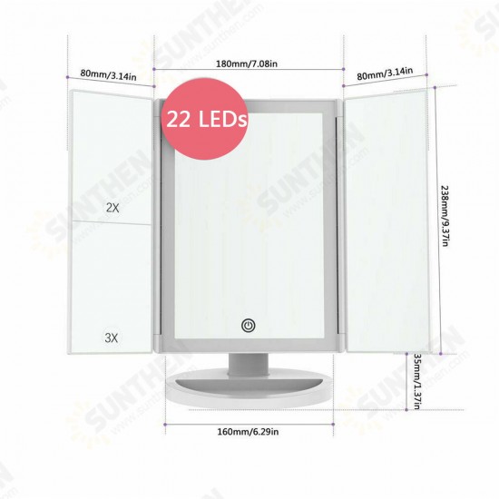 22LED Tri-Fold Touch Screen Makeup Mirror Table Cosmetic Vanity Light Mirror