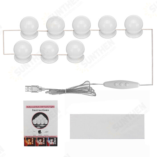 Dimmable Mirror Light Kit USB 8 LED Bulbs Vanity Makeup Dressing Table Hollywood Style Dimmable Mirror Light Kit USB 8 LED Bulbs Vanity Makeup Dressing Table Hollywood Style