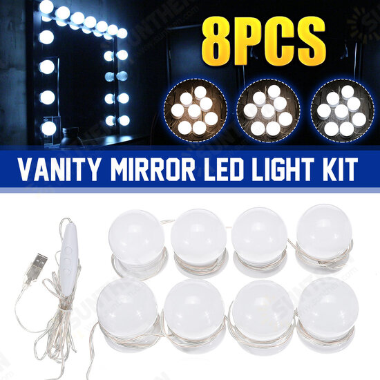 Dimmable Mirror Light Kit USB 8 LED Bulbs Vanity Makeup Dressing Table Hollywood Style Dimmable Mirror Light Kit USB 8 LED Bulbs Vanity Makeup Dressing Table Hollywood Style