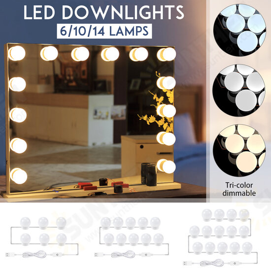 Tri-Color Dimmable USB 6/10/14LEDs Vanity Mirror Lamp Kit Makeup Headlight Dresser Lamp Tri-Color Dimmable USB 6/10/14LEDs Vanity Mirror Lamp Kit Makeup Headlight Dresser Lamp
