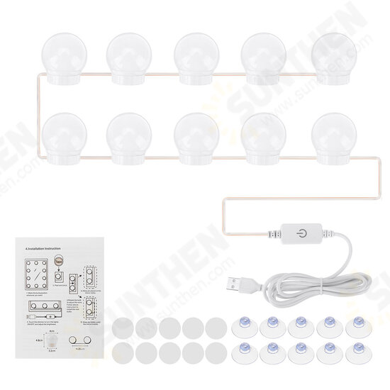 Tri-Color Dimmable USB 6/10/14LEDs Vanity Mirror Lamp Kit Makeup Headlight Dresser Lamp Tri-Color Dimmable USB 6/10/14LEDs Vanity Mirror Lamp Kit Makeup Headlight Dresser Lamp