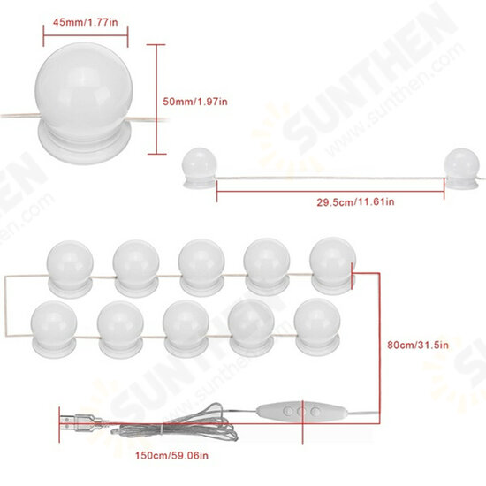 Tri-Color Dimmable USB 6/10/14LEDs Vanity Mirror Lamp Kit Makeup Headlight Dresser Lamp Tri-Color Dimmable USB 6/10/14LEDs Vanity Mirror Lamp Kit Makeup Headlight Dresser Lamp