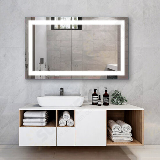 LED Lighted Bathroom Wall Mounted Mirror with High Lumen+Anti-Fog Separately Control+Dimmer Function