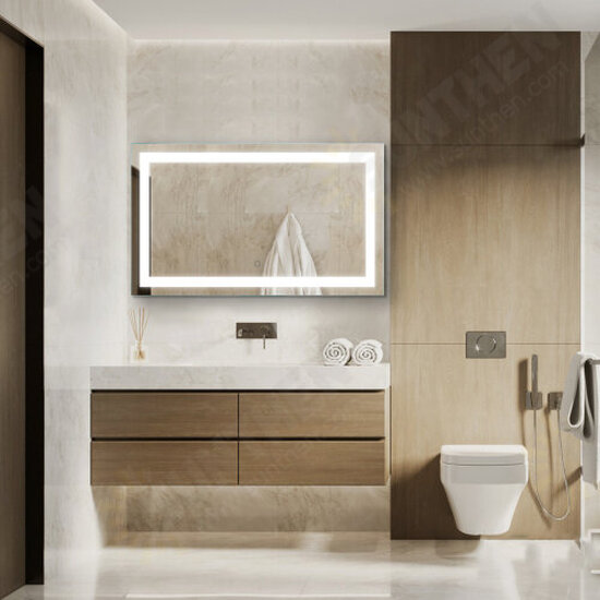 LED Lighted Bathroom Wall Mounted Mirror with High Lumen+Anti-Fog Separately Control+Dimmer Function