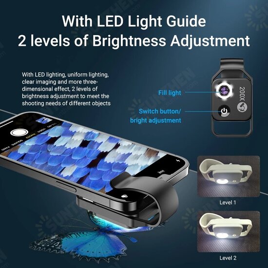 200X Macro Lens Microscope with LED Light for Smartphone Mobile Phone