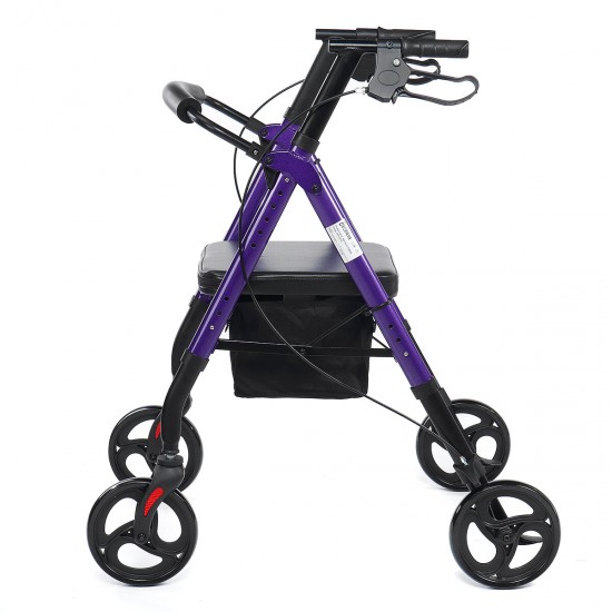 4 Wheel Seat Rolling Walker Chair Rollator Foldable Adjustable Elderly Aid Basket Backrest