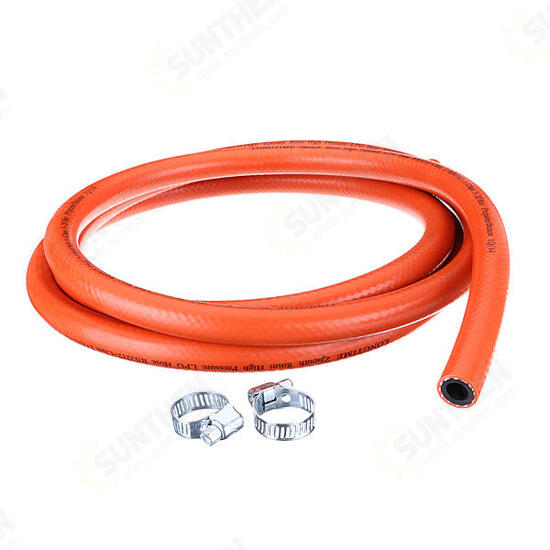 2M High Pressure 8mm Orange Gas Hose Kit + 2 Hose Clips