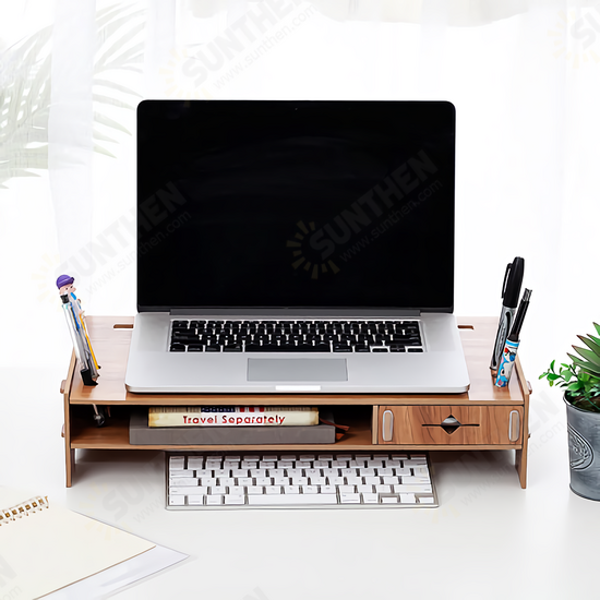 DIY Wooden Computer Laptop Stand Holder Monitor Riser Desk Organizer Stand Base with Storage Organizer Drawers