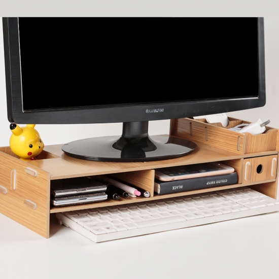 DIY Wooden Computer Monitor Stand Holder Computer Riser Desk Organizer Stand Base with Storage Organizer Drawers