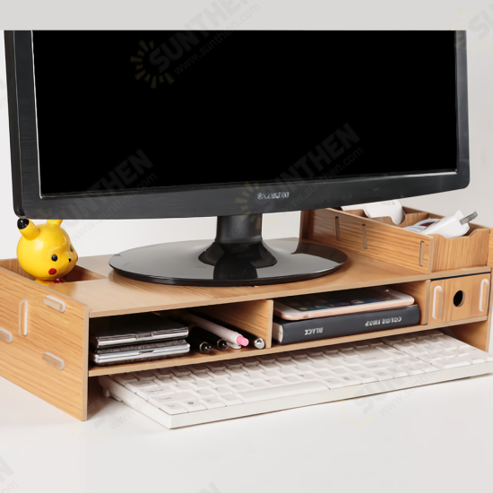 DIY Wooden Computer Monitor Stand Holder Computer Riser Desk Organizer Stand Base with Storage Organizer Drawers