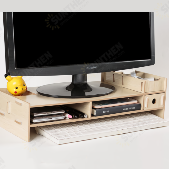 DIY Wooden Computer Monitor Stand Holder Computer Riser Desk Organizer Stand Base with Storage Organizer Drawers